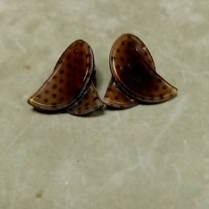 VINTAGE BROWN AND BLACK POLKA DOT ABSTRACT CLIP EARRINGS